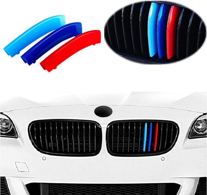 Goodream Tricolored Grille Insert Trims Compatible With BMW 2010-2016 F10 F11 5 Series 528i 535i 550i with M-Performance Black Kidney Grill (12 Beams) - Image 1